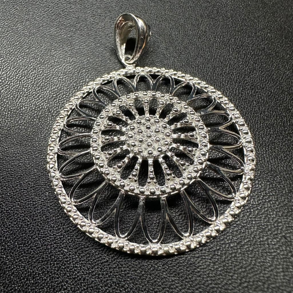 Sterling Silver Round Flower Pendant