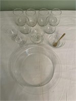 GLASS LOT - PYREX PIE PLATE, STEMLESS WINE GLASSES