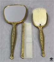 Vintage Vanity Brush, Comb & Mirror / 3 pc