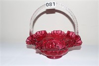 Cranberry colored glass May basket