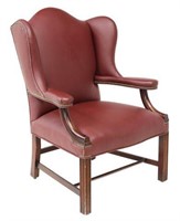 CHIPPENDALE STYLE LEATHER WINGBACK ARMCHAIR