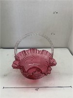 Pink Glass Basket - Cracked - See Pics