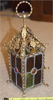 Antique German Stained Glass Footed Carriage Lamp