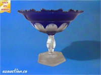 Cut glass compote with teardrop in stem 9 in in