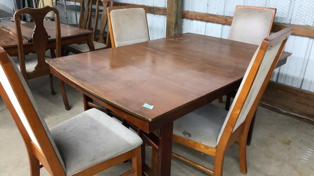 WOOD DINING TABLE & 4 CHAIRS