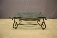 WROUGHT IRON GLASS TOP COFFEE TABLE:
