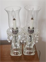 Two Vintage Crystal Hurricane Electric Lamps with