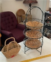 Metal & Wicker 3 Tier Stand & Purse Type Basket