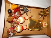 Vintage Christmas ornaments and tree topper,