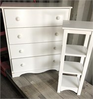 White 4 drawer dresser 30 x 16 and sheving unit