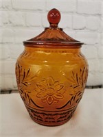 Amber Depression Glass Cookie Jar with Lid