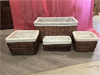 Set of 4 Wicker Baskets (2 Have Stains)
