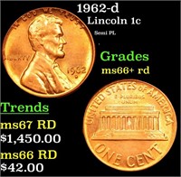 1962-d Lincoln Cent 1c Grades GEM++ RD