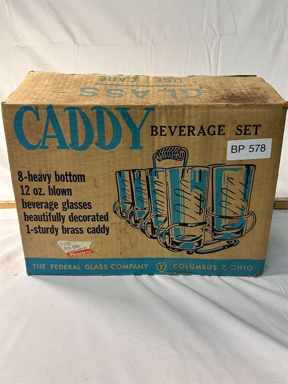 VTG Mid Century Federal Glasses & Caddy New in Box