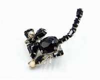 Schreiner New York Onyx Pearl Mouse Brooch Pin