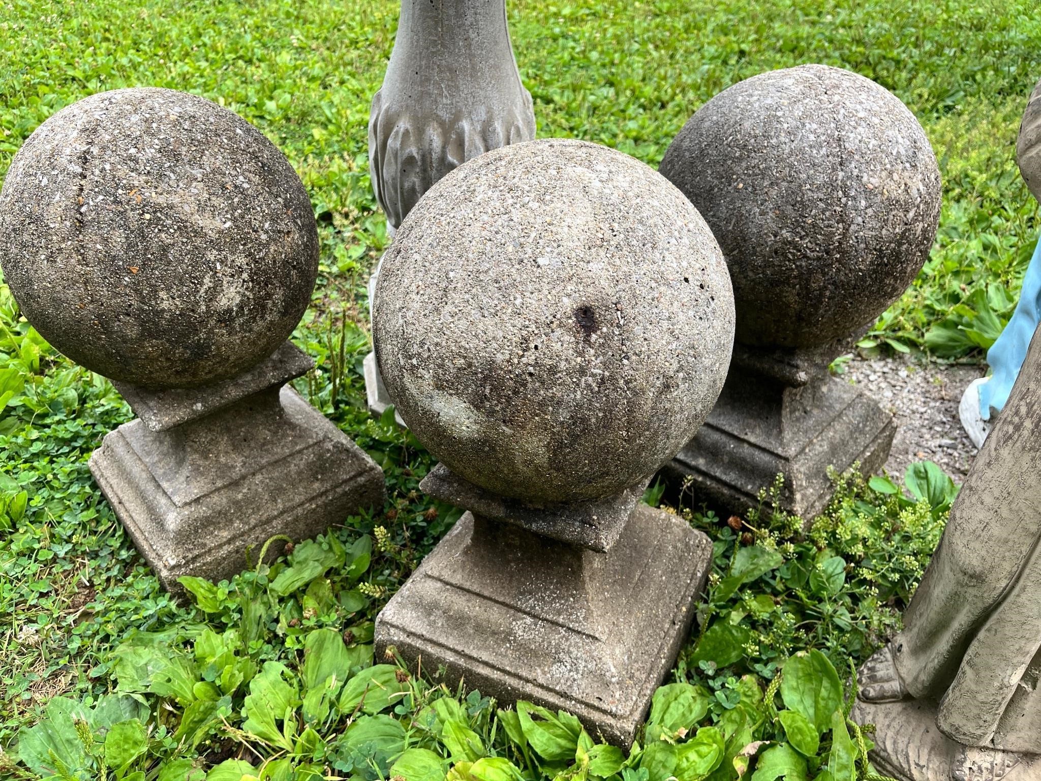 3 stone ball garden statues