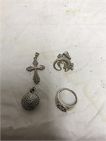 RING, 2 CHARMS MARKED 925, 1 CHARM UNMARKED