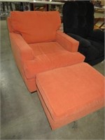 SALMON COLORED OVERSIZED CHAIR & OTTOMAN
