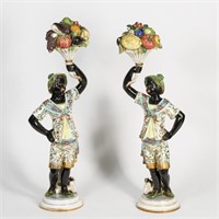 Pair, Venetian Porcelain Polychrome Blackamoors