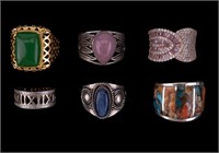 Six .925 Marked Rings w/ Semi Prec. Stones + Other