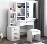 VANITY DESK WITH SLIDING MIRROR AND LIGHTS,