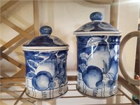 Blue/ White Lidded Storage Jars