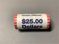 $25 BANK ROLL JEFFERSON $1 COINS