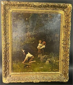 Arnoldo Corrodi Oil on Canvas Children at Spring
