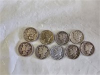 9 Silver Mercury Dimes