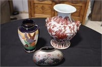 3 Asian style vases one is Moriage style, one