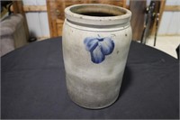 Blue and gray stoneware pottery crock