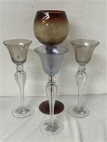 1 Vintage Amber Glass CandleHolder, 3 Clear Glass