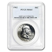 1962 Franklin Half Dollar Ms-64 Pcgs