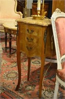 Pair of marble top three drawer miniature commodes
