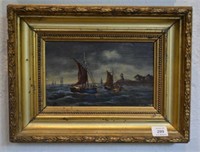 Two decorative antique ship paintings on panel