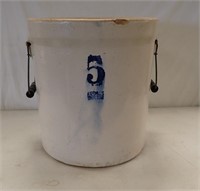 VINTAGE 5 GALLON RUCKELS STONEWARE CROCK,