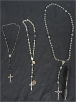 3 NICE STERLING SILVER ROSARIES W/PRETTY BEADS,ETC