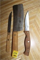 2 PARING KNIVES AND 1 CLEAVER