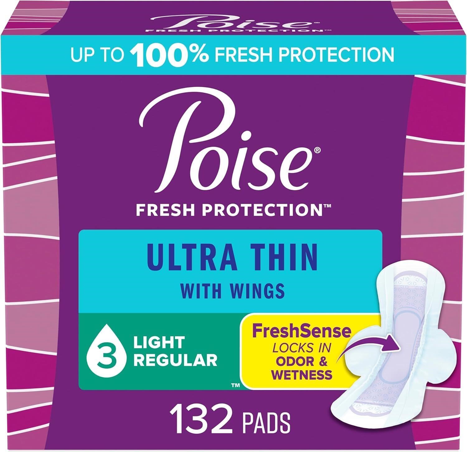 Poise Ultra Thin Incontinence Pads - 132 count