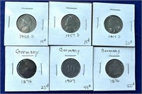3 German coins 2-1876 & 1907, Plus 3