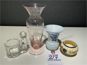 Barrel Glass Kewpie Holder, Pink Depression Vase