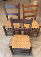3 Antique Woven Seat Chairs
