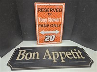 11 x 18 Metal Tony  Stewart Sign & Bon Appetit Si