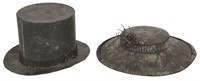 2 Hand Made Tin Toleware Hats