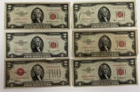 (6) Red Seal US $2.00 US Notes