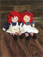 Lot Of 2 Vintage Hand Made Raggedy Ann Dolls