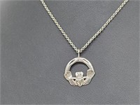 .925 Sterling Silver Claddagh Pendant & Chain