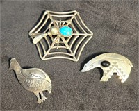 Lot of 3 Sterling silver pins