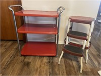 Vintage metal cart & step stool