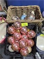 LOT OF PINK SHINY BRITE ORNAMENTS & SOME ART GLASS